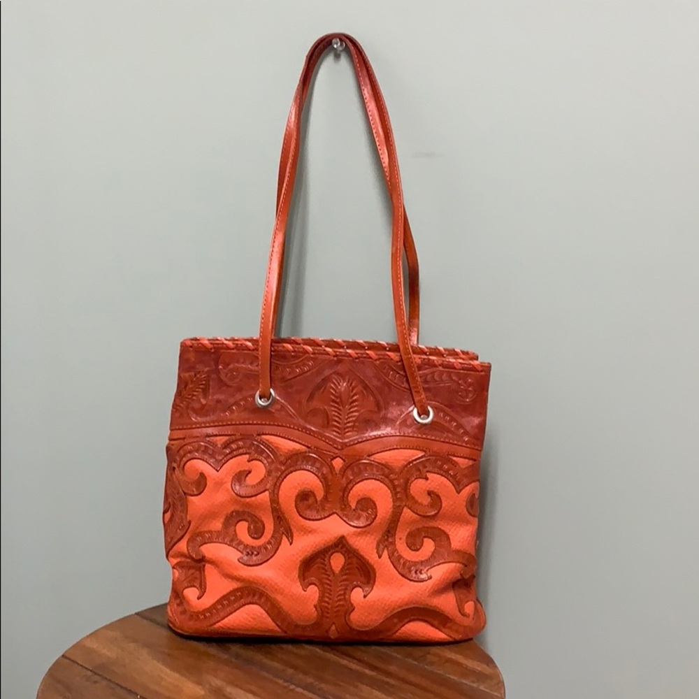 Orange leather handmade purse